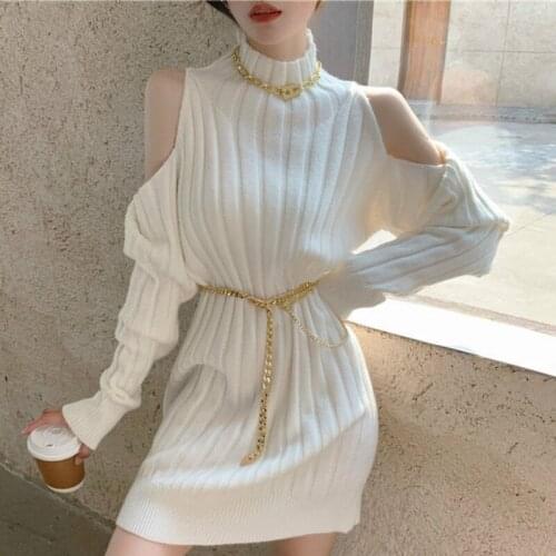 Sweet Girly Autumn/Winter Korea Harajuku Trendy Girl Sweater Dress Punk Gentle Fairy Slim Buttocks Strapless Women Long Sweater