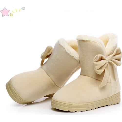 Fashion Platform Ladies Shoes 2019 Women Snow Boots Winter Fur Ankle Boot Female Bowtie Warmer Plush Suede Rubber Flat O6-53