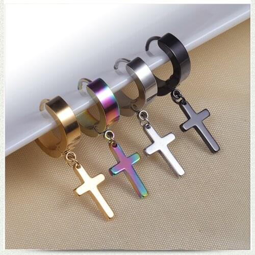 Men Earrings Stainless Steel Anti-allergy Cross Ear Studs Korean Fashion Titanium Steel Punk Ear Studs Jewelry
