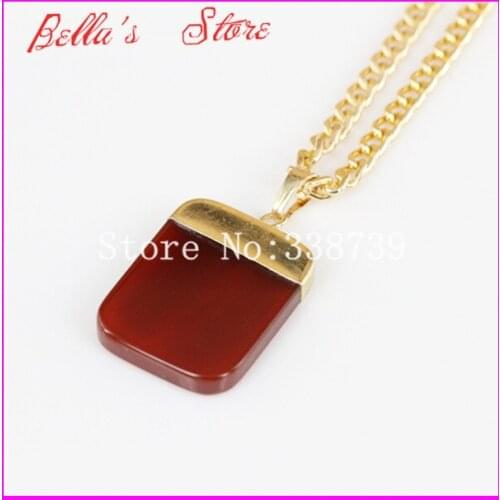 Natural Druzy Rectangle Square Shape Healing Pendant Necklace,Carnelian Gems Pendant Necklace Jewelry
