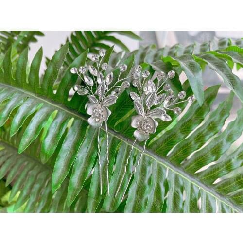 Delicate Floral Hairpins Bridal Accessories Silver Leaf Headpiece Women Bobby Pin Pearls Tiaras Wedding Jewelry