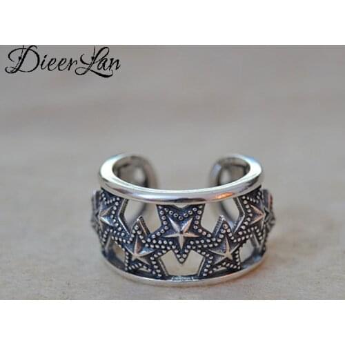New 925 Sterling Silver Big Star Rings for Women Adjustable Size Rings Fashion Wedding Jewelry Anillos Mujer