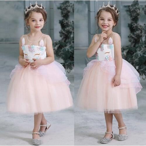 Girls Unicorn Dress Flower Wedding Sleeveless Birthday Dress For 6 Years Old Children Princess Girl Child Dress Party Ceremonie