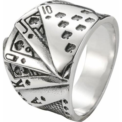 Poker Ring 316L Stainless Steel Punk Biker Gothic Jewellery US Size 7-15