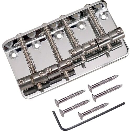 Durable Zinc Alloy 4 String Bass Bridge Tailpiece with Wrench Mount Screws for Electric Bass, Silver
