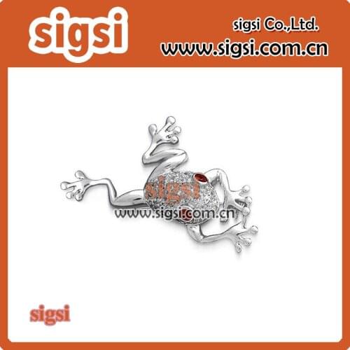 Sliver rhinestone frog brooch