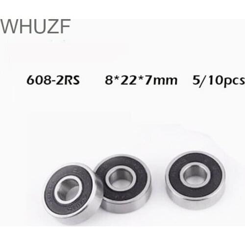 5/10Pcs/set 608 2RS Ball Bearing ABEC-1 8X22X7 mm Deep Groove Steel Sealed Ball Bearings 608RS Z3V3 608-2RS 608rs Bearing