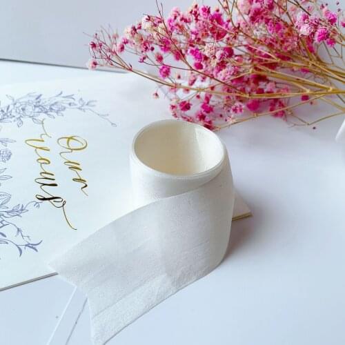 20mm-36mm lighter beige 100% pure silk embroidery ribbon wedding ribbon thin taffeta high quality silk ribbon Handcraft