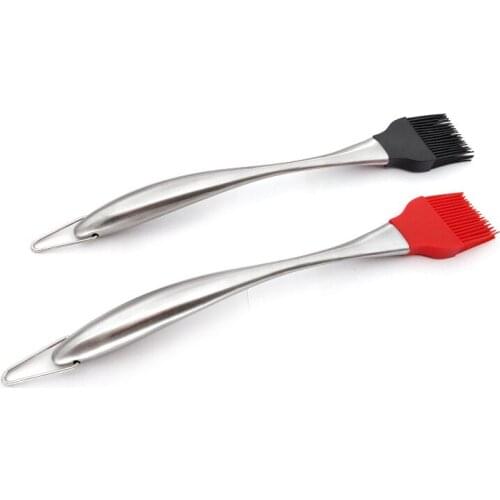 Stainless Steel Silicone Brush Hollow Handle Barbecue Brush High Temperature Oil Brush Kitchen Baking Sauce Brush Silicone Whisk