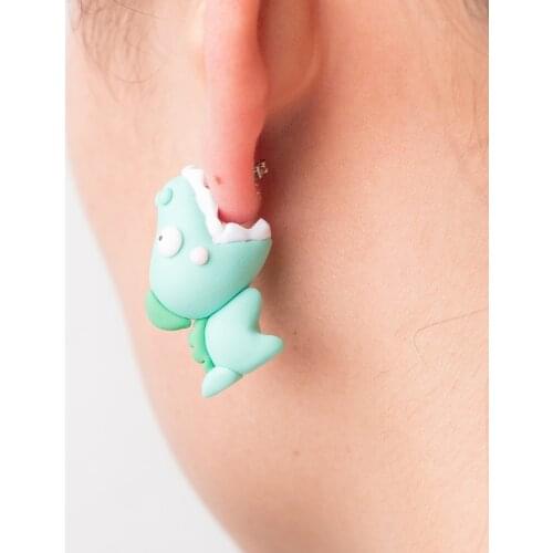 TTPAIAI 30 Polymer Clay Green Cute Dinosaur Earrings For Women Fashion Jewelry Handmade 3d Animal Stud Earring Girls Kids Gift