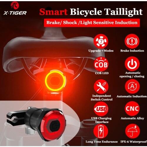 X-Tiger Bicycle Taillight Smart Auto Brake Sensing Light Accessories Bike Light IPx6 Waterproof LED Charging Bike Rear Light