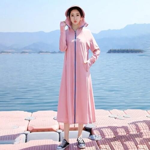Sun Protection Clothing Women Mid-Length Ice Silk Anti-Ultraviolet Breathable Summer 2021Over-The-Knee Beachwear Ladies Coat 125