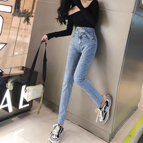 Woman Skinny Jeans High Waist Clothes Blue Denim Clothing Streetwear Vintage Quality 2021 stretch Fashion Harajuku Sale Items