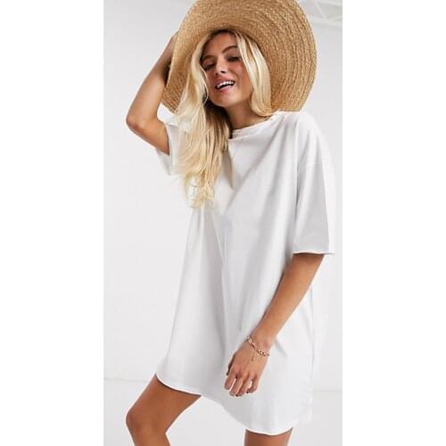 Womens leisure multifunctional solid round neck T-shirt womens Cotton Short Sleeve Dress summer white black loose long T-shirt