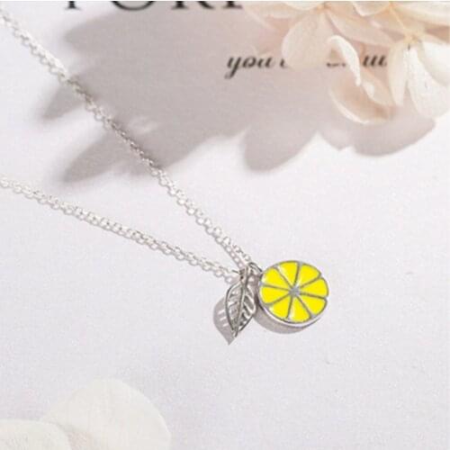 Literary Fresh Lemon Simple 925 Sterling Silver Clavicle Chain Temperament Personality Trendy Female Necklace SNE283