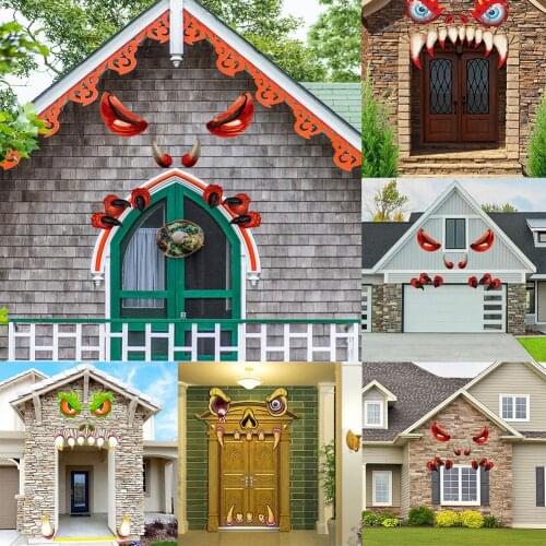 1 Set Sun Resistant Outdoor Halloween Funny Faces Big Eyes Wall Stickers Decal great for outdoor door frame window decoration