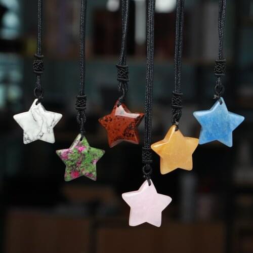 1PC Natural Crystal Star crafts Necklaces Reiki Stone Mineral Rose Quartz Pendant Necklaces Healing gem Home Decoration