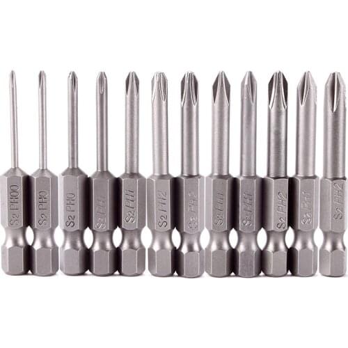 12 Pcs/Set 50mm 1/4 Inch Hex Shank Magnetic Phillips Cross Screwdriver Bits Tool S2 Alloy Steel Screwdriver Set #95253