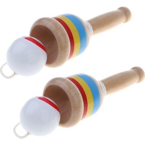 2 Pair Japanese Classic Wooden Toy Kendama Cup and Ball Toss Catching Game Kids Family Summer Garden Outdoor Yard Fun Sport Game