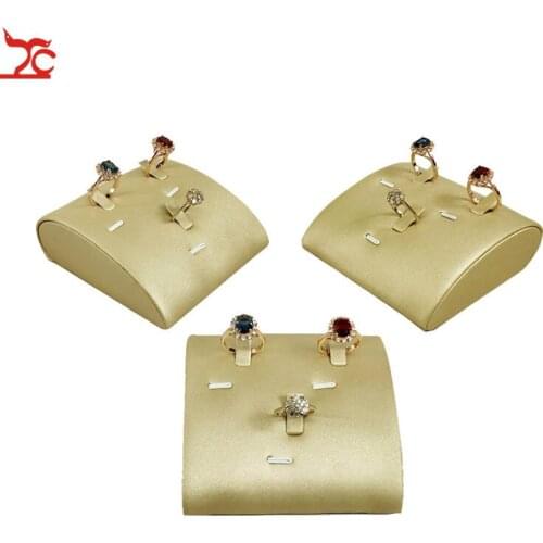 3pcs/lot Gold Leather 3 Position Ring Holder Display Ring Props Counter Jewelry Ring Pendant Base Jewelry Display Stand