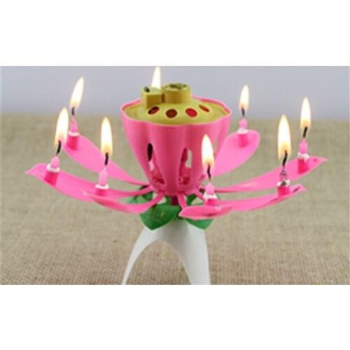 400pcs/lot Lotus Flower Candle Birthday Party Cake Music Sparkle Cake Topper Rotating Candle