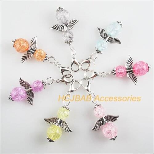 7 New 20.5x32mm Angel Charms Mixed Shivering Acrylic Tibetan Silver Plated Retro With Lobster Claw Clasps