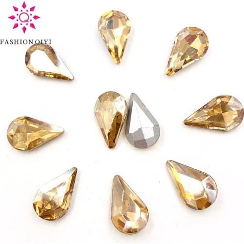 Free shipping 5X8mm/6X10mm/8X13mm Champagne Teardrop pointback pear shape Glass crystal rhinestones diy Nail art accessories
