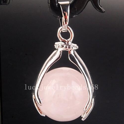 Free Shipping Women Fashion Jewelry 18x28mm Pink Crystal Round Hand Women Men Pendant Bead C4093