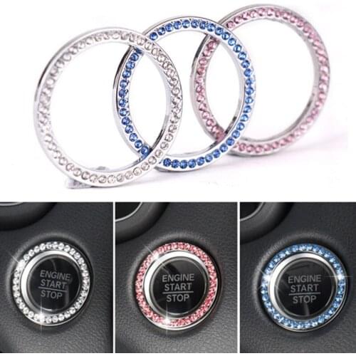 Fashion Crystal Rhinestone Decor Car Engine Start Stop Key Ring for Renault Koleos Clio Scenic Megane Duster Sandero Captur