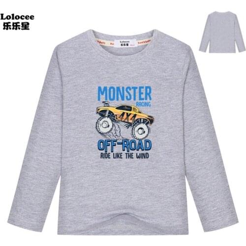 Kids New Long Sleeve T-Shirts Baby Boys Tops Tee Cartoon Off Road Monster Car Cotton Chothes
