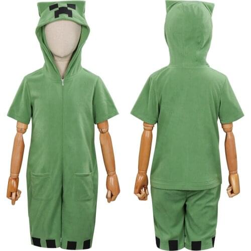 Minecra Children Short Sleeve Cute Cartoon Jumpsuit Pajamas Cosplay Costume Halloween Carnival Suit