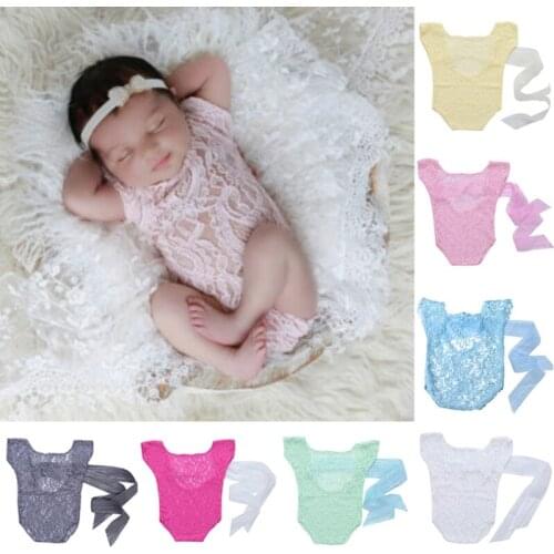 Newborn Baby Girl Lace Silk Bow Back Romper Jumpsuit Photography Prop Outfit New