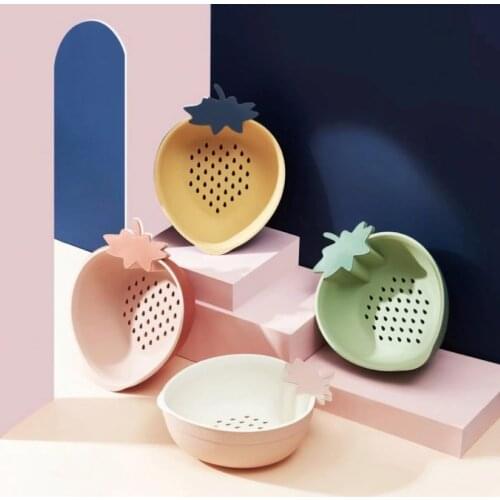 1pc Double-Layer Strawberry-Shaped Drain Basket Fruit Vegetable Washing Storage Rack Kitchen Cleaning Tools Living Room Supplies