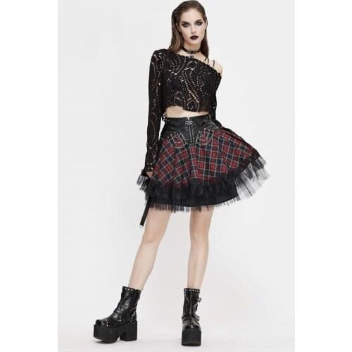 Devil Fashion New Womens Punk Plaid Short Skirts Streetwear Girls Sexy High Waist Metal Chains Decoration Club Pleated Skirt