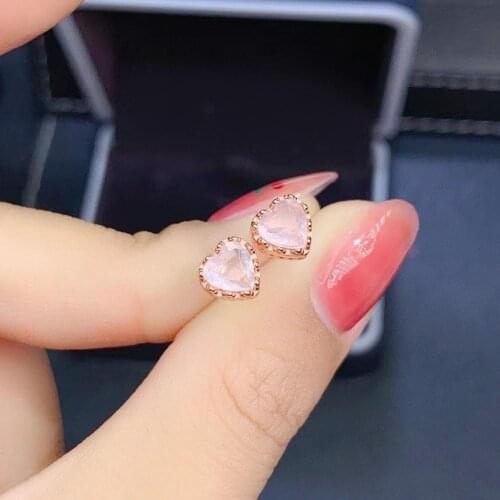 Romantic elegance heart Peach Natural pink crystal stud earrings S925 silver natural rose quartz earrings girl party jewelry