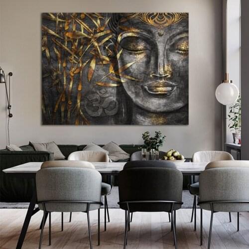 Etsy Dropshipping Gold and Black Buddha Painting Home Decor Wall Posters for Living room Chinese Canvas Painting Art no frame