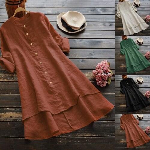 Oversize women tshirt cotton Ladies casual tops woman t shirts Loose Linen Soild Button Long Sleeve Long Shirt Tops Tees Beach