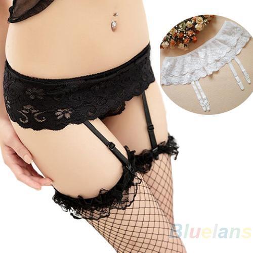 Hot Women Sexy Double Layers Floral Lace Garter Belts Skirt Stocking Suspenders