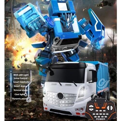 Intelligent Remote Control RC Truck 20mins 1:12 2.4G Intelligent Voice Control Deformed Robot Truck Model With Sound And Light
