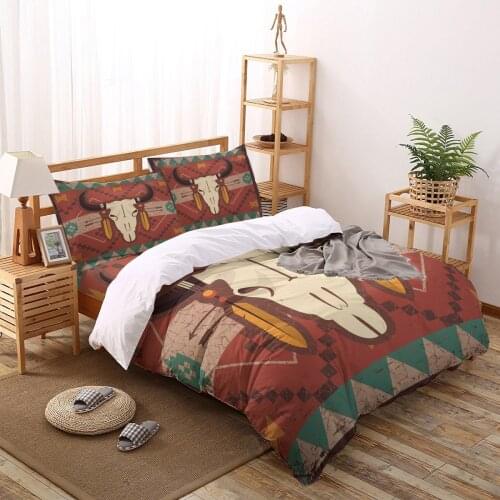 Indian Bull Skull Art Bedding Set Duvet Cover Set Fashion Design Bed Printing Pillowcase Bed Linen Queen Size Home Textile