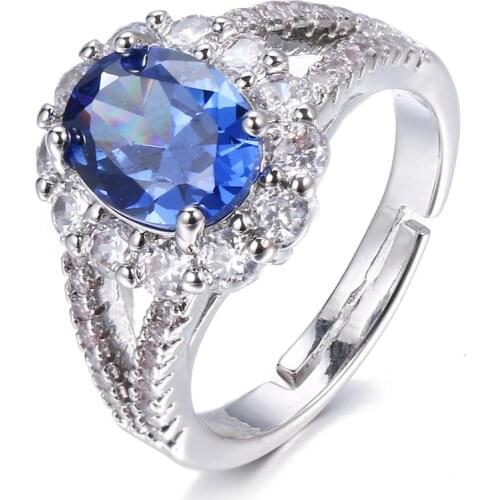 Bettyue Classic Four Claws Oval Shape Shiny Blue Cubic Zircon Ring For Female Party Good Choice Ornament Fashion Statement