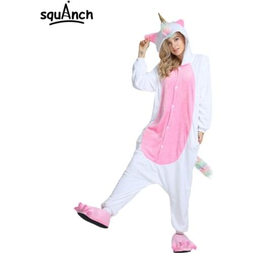 Unicorn Kigurumis Onesie Golden Horn Pajama Men Women Adult Rainbow Girls Party Costume Winter Overall Flannel Soft Jumpsuit New