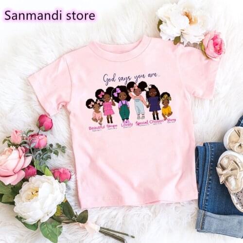 God Says You Are Beautiful Graphic Print Tshirts For Black Girls Magic Kids Clothes Melanin Poppin T Shirt Summer Tops Tee