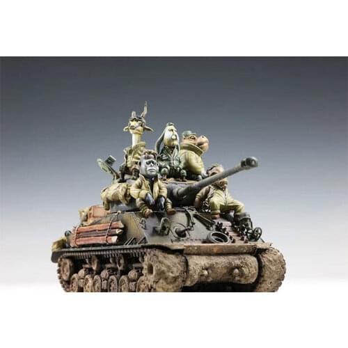 Creative 1/35 Scale Cartoon Animal Version Fury Tank Crew Five Members No Tank Miniatures Unpainted DIY GK Resin Model Kits