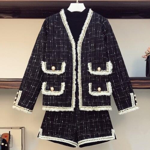 Autumn Winter New Large size Womens Jacket Western Style Playful Female Coat+ Single Pair of Pants 2 Two-piece Suit A200