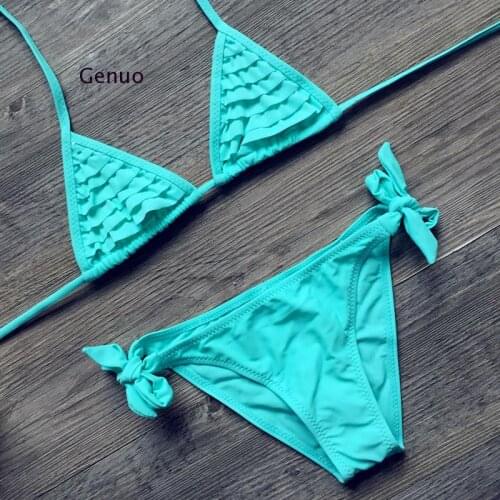 4 Color Brand 2021 Summer Girls Swimwear Soild Baby Kids Swimwear Biquini Infantil Swimsuits Falbala Bikini Girl For 6-14years