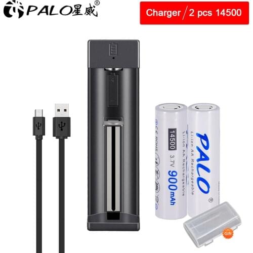 PALO Lithium Battery Charger for 18650 26650 21700 10440 14500 16340 Smart Charger For Rechargeable Battery+2Pcs 14500 battery