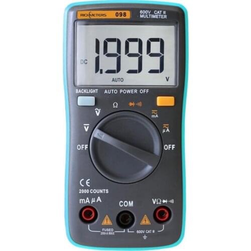 RM098 Multimeter DMM DC AC Ammeter Voltmeter Ohm Diode Tester multimetro + 2 test leads + Carrying bag 2000s count backlight