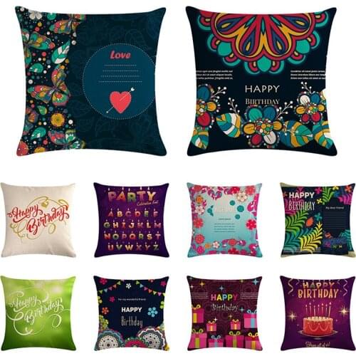 Cartoon Flower Background Happy Birthday Throw Pillow Case Home Bedroom Soft Cushion Covers Office Decor Pillowcase Gifts ZY1283