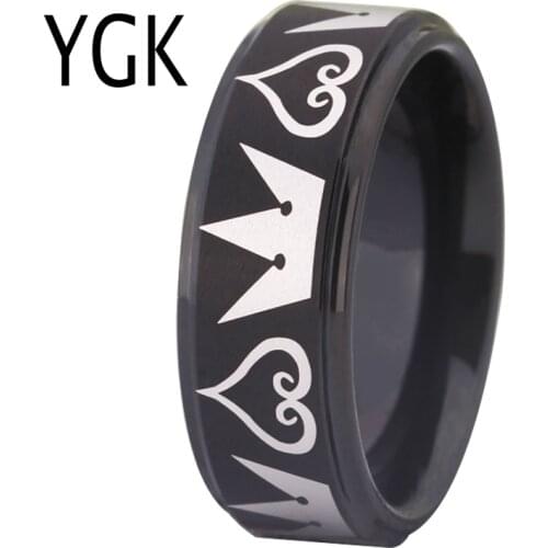 Mens Comfort Black Tungsten Wedding Ring Classic Engagement Ring Kingdom Hearts&Crowns Design Women Black Trendy party Ring